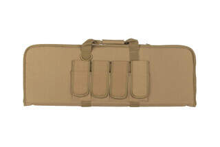 NC Star lightweight tan carbine case is 36 inches long and 13 inches tall with multiple magazine and accessory pockets